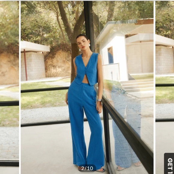 Commense Pants - NWT Commense Cotton & Linen Leisure Pants Medium and Vest Small Set Blue